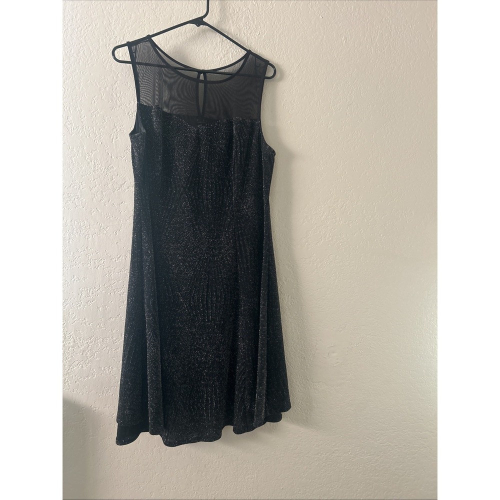 Trixxi Sparkly Black Cocktail Dinner Dress Sheer Mesh Neckline Women's 2X
